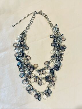 Cookie Lee Multi-Strand Glass 10” Teardrop Necklace - Gray & Clear